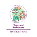 Tastes and preferences multi color concept icon