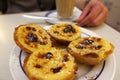 Tasting coffee with a plate with pasteis de nata