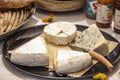 Plate with Four Pieces of Cheese of Different Kinds Royalty Free Stock Photo