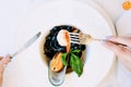 Tasting restaurant seafood black pasta Royalty Free Stock Photo