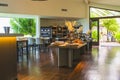 The tasting room at the winery, a gorgeous modern space with windows looking out across the vineyards. Vineyards in California