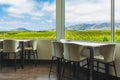 The tasting room at the winery, a gorgeous modern space with windows looking out across the vineyards. Vineyards in California