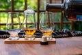 Tasting of Scotch whisky in traditional old British house with wooden windows Royalty Free Stock Photo