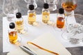 Tasting whisky bottles and glasses or spirit brandy cognac. tasting at home