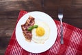 Tastu fried egg in plate with bacon Royalty Free Stock Photo