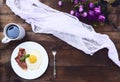 Tastu fried egg in plate with bacon Royalty Free Stock Photo