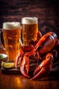 gourmet crayfish seafood red snack food background glass beer crawfish crab. Generative AI. Royalty Free Stock Photo