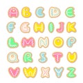 Tasty alphabet, vector set of cookies letters isolated on white background