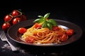 Tasty appetizing classic italian pasta on dark table