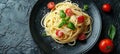Tasty appetizing classic italian spaghetti pasta with tomato sauce, cheese parmesan and basil Royalty Free Stock Photo