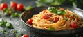 Tasty appetizing classic italian spaghetti pasta with tomato sauce, cheese parmesan and basil Royalty Free Stock Photo