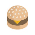 Tasty appetizing fresh traditional burger with bun cheese meat isometric 3d icon vector illustration