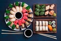 Tasty appetizing multicolored sushi set with wide assortment of Royalty Free Stock Photo
