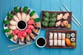 Tasty appetizing multicolored sushi set with wide assortment of Royalty Free Stock Photo