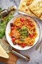 Tasty appetizing pasta served with tomato sauce Royalty Free Stock Photo