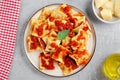 Tasty Appetizing Ravioli with Tomato Sauce, Cheese and Basil on a Plate Royalty Free Stock Photo