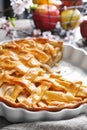 Tasty apple pie on table, closeup Royalty Free Stock Photo