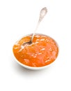 Tasty apricot jam in bowl. Royalty Free Stock Photo