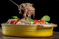 Tasty and aromatic lamb or lamb biriyani with basmati rice. top view. Royalty Free Stock Photo