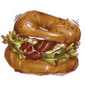 tasty bagel with bacon and lettuce