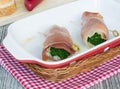 Snack rolls from jamon and broccoli