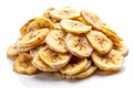 Tasty banana chips, on white background Royalty Free Stock Photo