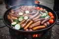 A tasty barbecue with sausages and vegetables created with generative AI technology Royalty Free Stock Photo