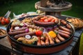 A tasty barbecue with sausages and vegetables created with generative AI technology Royalty Free Stock Photo