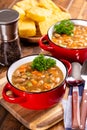 Tasty Bean Soup in a Red Bowl Royalty Free Stock Photo