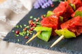 Tasty beef steak kabobs Royalty Free Stock Photo