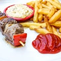 Tasty beef steak kabobs Royalty Free Stock Photo