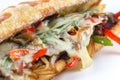 Tasty beef steak sandwich with onions, mushroom and melted provolone cheese Royalty Free Stock Photo
