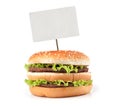 Tasty big hamburger with price tag Royalty Free Stock Photo