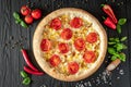 Tasty and big pizza with different types of meat Royalty Free Stock Photo