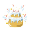 tasty birthday cake with candles, hand drawn vector clipart