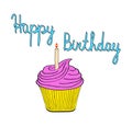 Tasty birthday cupcake with candle pop art style comic vector il