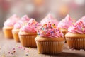 tasty birthday cupcakes with sprinkles AI generated