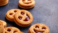 Tasty Biscuit face cookies with jam. Sweet pastries food Royalty Free Stock Photo