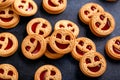 Tasty Biscuit face cookies with jam. Sweet pastries food Royalty Free Stock Photo