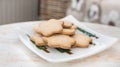 Tasty biscuits for afternoon tea - traditional homemade Scottish shortbread biscuits made with butter, flour and sugar Royalty Free Stock Photo