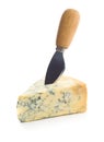 Tasty blue cheese with knife.