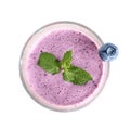 Tasty blueberry smoothie in glass on white background