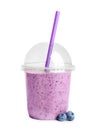 Tasty blueberry smoothie in plastic cup