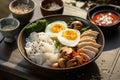 Tasty bowlful Asian culinary delight spotlighting the unique konnyaku Royalty Free Stock Photo