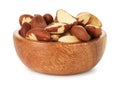Tasty Brazil nuts in bowl isolated on white Royalty Free Stock Photo