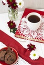 A tasty break: cup of tea and a plate of cookies Royalty Free Stock Photo