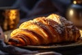 table bakery bokeh drink food breakfast cup croissant background morning beverage background. Generative AI.