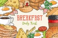 Tasty breakfast colorful vintage poster Royalty Free Stock Photo