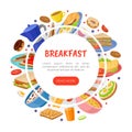 Tasty Breakfast Food Banner Design with Sandwich, Porridge and Omelette Vector Template