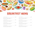 Tasty Breakfast Food Menu Banner Design with Sandwich, Porridge and Omelette Vector Template